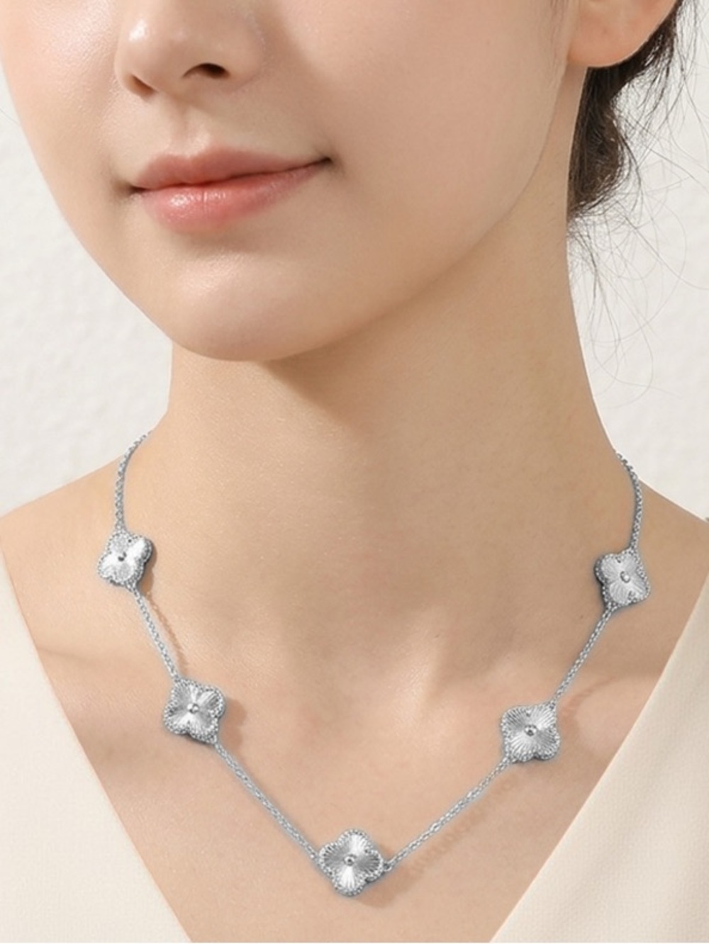 14K Gold Plated Quatrefoil Charm Station Necklace